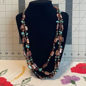 Multi strand faux turquoise and brown beaded necklace